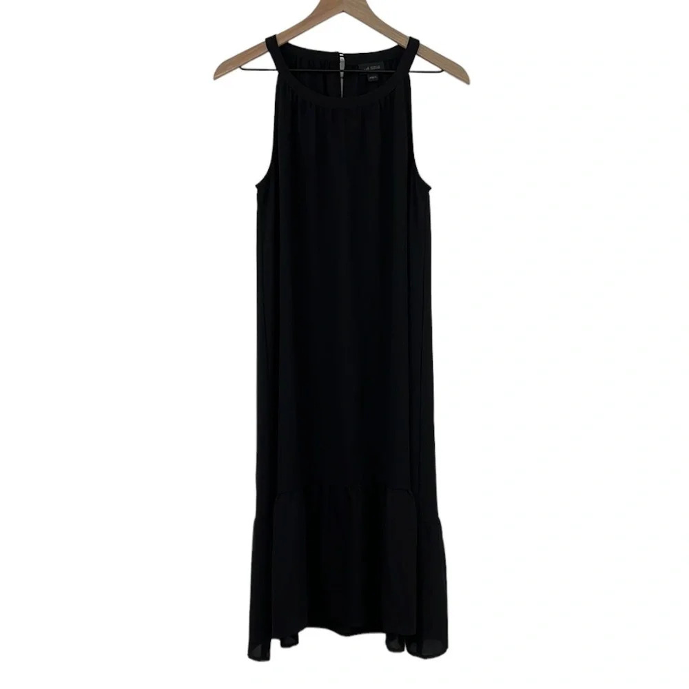 J Jilll Wearever Collection Dress Womens Small‎ Black Sleeveless Midi Ruffle